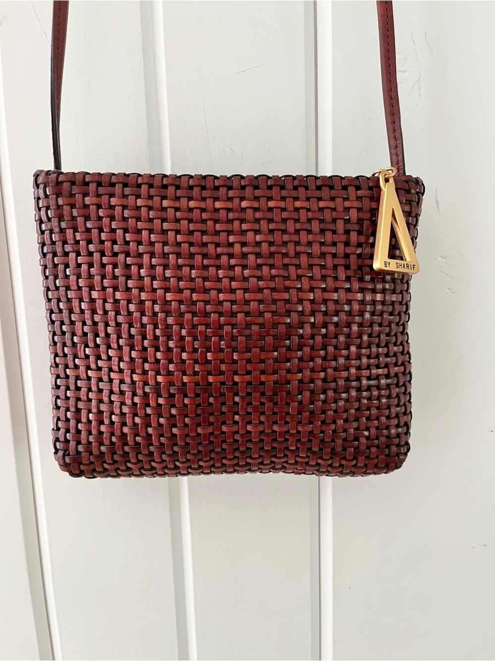 Americana by Sharif Woven Mini Crossbody Bag in Rich Brown with Gold Accent